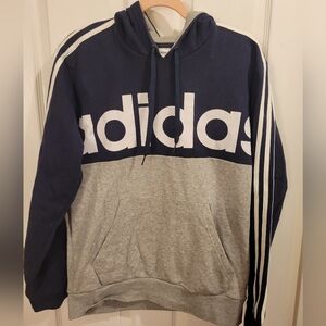 Adidas Men's Navy and Gray Logo Hoodie